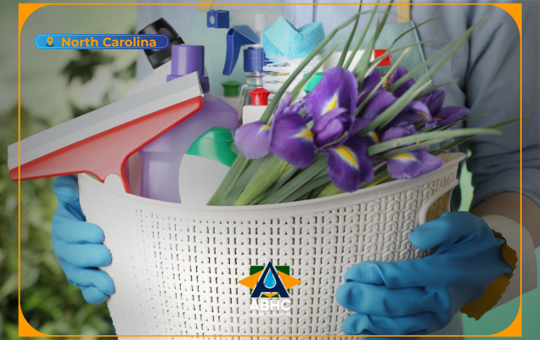 Professional spring cleaning service refreshing a bright home during spring season
