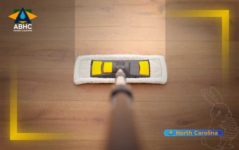 Hardwood floor cleaner being used to clean and protect wood floors in a home